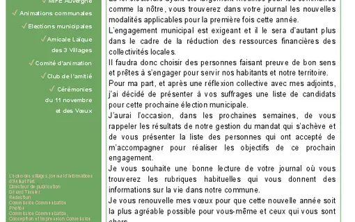 Echo des villages de l'ann&eacute;e en cours